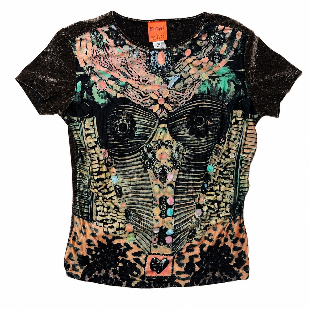 Bazar Christian Lacroix Vintage Graphic Lurex Top XL Italy Maximalist Y2K